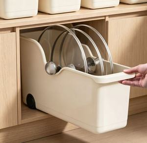 Bac de rangement en <span class=keywords><strong>plastique</strong></span> à ouverture inclinée avec roulettes, organisateur de tiroir coulissant pour cuisine, casseroles, épices, vaisselle et articles divers - Product Image 4
