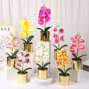Plante d'orchidée Phalaenopsis artificielle en pot doré 30 cm résistante aux UV, décoration d'intérieur, accessoire de photographie - Product Image 1