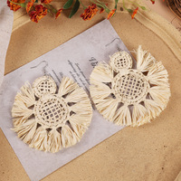 Boucles d'oreilles pendantes en rotin, pailles, style bohème, faites à la main, tissées, pour femmes, bijoux, cadeau