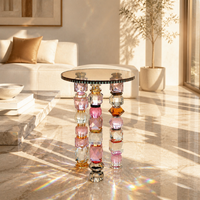 Table d'appoint en cristal K9 prismatique à plusieurs niveaux, table d'appoint géométrique en verre, meubles en cristal pour la décoration intérieure moderne et luxueuse
