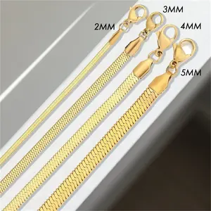 Men Women 2-5mm 40-55cm 14K Gold Plated Choker Flat Snake Chain Blade Necklace