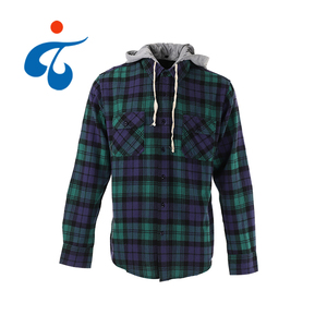 Custom Logo Wholesale <strong>Checked</strong> Hooded 100% Cotton Long Sleeve Casual Men Plaid <strong>Hoodie</strong> Flannel <strong>Shirt</strong> - Product Image 4