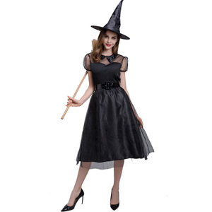 Disfraz de Bruja, Vestido Negro con Sombrero, Guantes y Cinturón, para Mujer Adulta, Traje para Fiesta de Halloween, Actuación en Escenario - Product Image 3