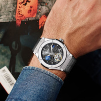 Montre automatique de luxe PINDU Design, Seiko unisexe, étanche, bracelet en cuir, cadran à aiguilles, verre minéral, 44,5 mm