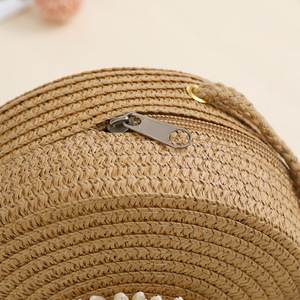<span class=keywords><strong>Sac</strong></span> à bandoulière rond en paille tressée avec fermeture éclair, motif floral, idéal pour la plage et les vacances, pour fille - Vente en gros - Product Image 5