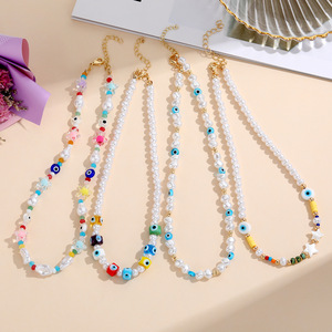 Korean Beaded Necklace Imitation Pearl Devil's Eye <b>Star</b> <b>Design</b> Colorful Fashion Jewelry For Women Accessories - Product Image 1