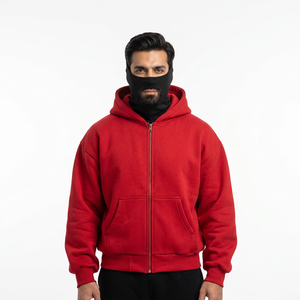 Sweat à capuche zippé pour homme en coton épais, avec broderie personnalisée de haute qualité, motif cagoule ninja, patchwork et double capuche, effet délavé à l'acide - Product Image 1