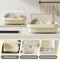 UFORU Scolapiatti Da Appoggio Plaque de rangement en plastique avec couvercle Plat pour cuisine Organisateur Égouttoir Séchoir