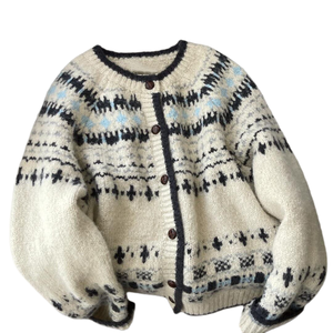 Cardigan Vintage da Donna in Maglia Fair Isle - Maglione Lungo con Bottoni e Stampa Nordica <span class=keywords><strong>per</strong></span> Autunno Inverno - Product Image 1