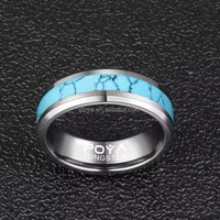 POYA Hot-vente Mode Tungstène Acier Anneau Turquoise Incrustation Bleu Ciel Mâle Femme Décoratif Casual Fête Festival Cadeau