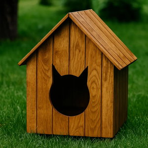 Casa Moderna para Gatos de Madera, Refugio para Mascotas Hecho a Mano con Entrada en Forma de Gato, Cama para Gatos Interior/Exterior Desmontable y Móvil - Product Image 4