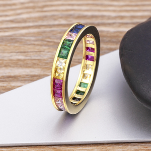 QIKU Bohemia Rainbow Colorful <strong>Crystal</strong> Women <strong>Ring</strong> Copper Zircon Jewelry Versatile Female Engagement Wedding Accessories Wholesale - Product Image 4