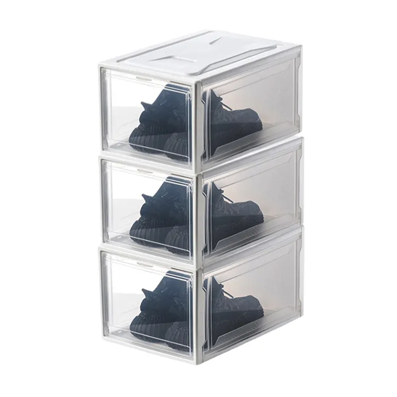 Clear Plastic Stackable Shoe Organizer Bins Shoe Holder Space Saving Foldable Storage Boxes for Sneaker Shoe