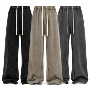 Wholesale Custom Logo Blank Y2K Streetwear Acid Wash Heavyweight Cotton High GSM Baggy Sweatpants Wide Leg Pants Men TKAN7720 - Product Image 1