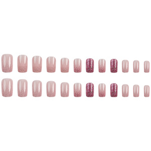 Faux ongles carrés à couverture complète, style luxe, dégradé rose, à paillettes scintillantes, réutilisables, 24 pièces, à presser, GZ RTS, commande en gros mixte - Product Image 2