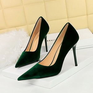 Womens Dark Green Velvet Pumps Pointed Toe Stiletto High Heels on Formal Shoes for Office Party Wedding With Comfort - Product Image 3