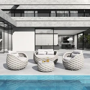 Fulin Wholesale Modern Aluminium Rattan Garden Cushion Outdoor L Furniture Sets 4 Seater Patio Lounge Garden Sofas