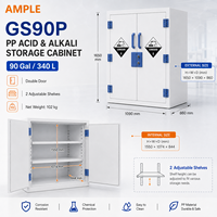 Armoire de stockage de produits chimiques corrosifs en PP, 340 L (90 gallons), armoire à double porte en polypropylène pour laboratoire, industrie, OEM, approvisionnement B2B