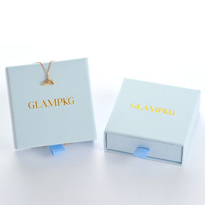 Custom Logo Blue Kraft Cardboard Sliding Drawer Jewelry <b>Box</b> with <b>White</b> Foam Insert for Necklace Bracelet Rings OEM ODM Wholesale - Product Image 2