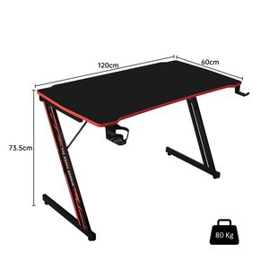 Bureau de jeu PC 120 cm Z-RED avec finition rouge - Largeur <span class=keywords><strong>1m20</strong></span>, table d'ordinateur style carbone avec porte-gobelet et support pour casque - Product Image 3