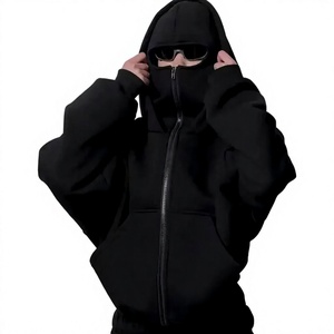 Sweat-shirt à capuche zippé surdimensionné pour homme, rouge uni, en molleton de coton, pour l'hiver, avec poche, manches longues, coupe classique - Product Image 2