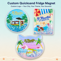 Aimant de réfrigérateur personnalisé en acrylique avec sable liquide, souvenir de la plage de Saint-Maarten, vente en gros