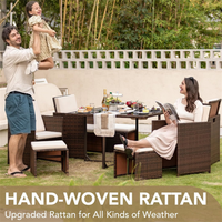 Ensemble de table et de chaises de jardin en rotin pour l'extérieur, avec coussins amovibles, pour le bord de la piscine ou le balcon