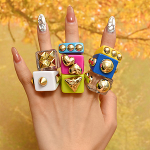 Anillo de Dedo D1030 de Resina Colorida con Diseño Geométrico Cuadrado, Estilo <span class=keywords><strong>Punk</strong></span>, para Hombre y Mujer, Accesorios de Joyería - Product Image 3