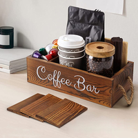 Cesto Organizador de Café em Madeira Rústica para Bancada de Cozinha com Divisórias Removíveis e Suporte para Copos de Papel