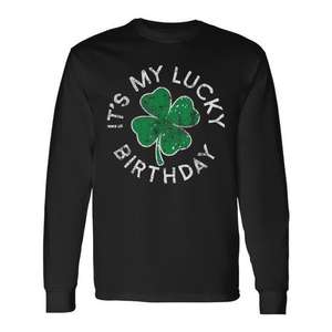 Camiseta de manga larga con efecto desgastado It's My Lucky Birthday St Patrick's Day - Product Image 1