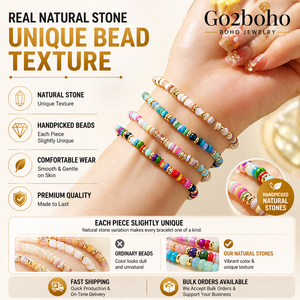 Gelang Batu Giok Mewah Desain Go2boho, Perhiasan Batu Permata Multiwarna, Gelang Manik-manik untuk Wanita, Hadiah Cangkang Musim Panas yang Cantik untuk Sehari-hari - Product Image 1