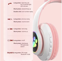 Headset Stereo Nirkabel Sport Lipat Anti Air BT5.0 Baru untuk Anak-Anak, Desain Telinga Kucing Lucu Warna Pink STN-28