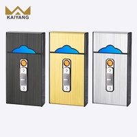 Briquet rechargeable USB KY, lot de 20, multifonction, portable, fin, classique, en métal, étui pour cigarettes