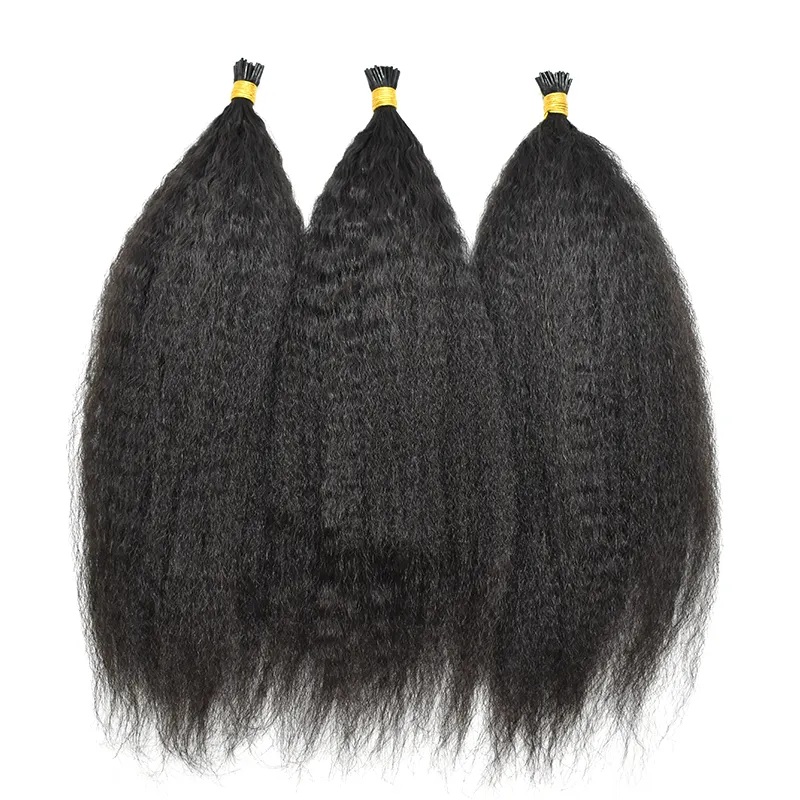 Kinky straight I tip hair extensions micro links keratin hair extensions from Haiyi Hair