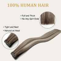 Genius-Extensions de Cheveux Gris Balayage à Platine Blonde, 18 Pouces, 50g, à Coudre, pour Femme, Invisible