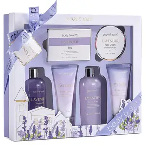 Esencias de lavanda para baño de mujer, caja de regalo de lujo con baño de burbujas, Gel de ducha, mano y fa, 6 uds.