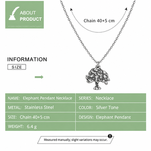 Collar con Colgante de Elefante, Cadena Fina de Acero Inoxidable en Tono Plateado con Extensor Ajustable - Product Image 3