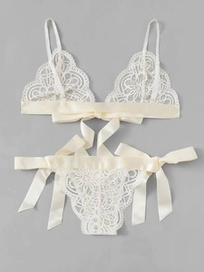 Nouvelle lingerie féminine en dentelle brodée, style tentation à bretelles avec nœud, tendance - Product Image 3