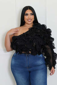 Camicetta in Chiffon a manica lunga da donna in Tulle tinta unita in Tulle asimmetrico in maglia Casual - Product Image 5