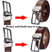 Sabuk Kulit Pria Desain Baru 3.2CM Coklat dan Khaki Sabuk Kulit Asli Bolak-Balik untuk Pria Dengan Gesper Putar