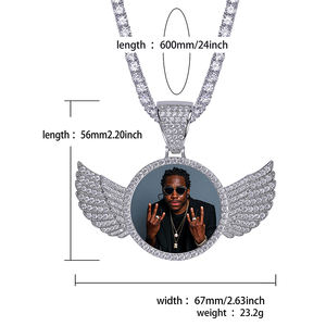 Collar con Colgante de Alas de Ángel, Collar con Foto Personalizada, Cadena de Tenis de 4 mm, Circonita Cúbica, Joyería Hip Hop para Hombre, Collares Personalizados con Piedras - Product Image 3