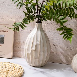 Vase en céramique CallaFloral beige glacé, vase de table pour salon, style nordique Wabi Sabi - Product Image 1