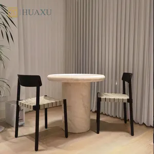 हुआक्सू हाई-एंड रेक्टेंगल ट्रैवर्टीन स्टोन डाइनिंग टेबल अपार्टमेंट फर्नीचर के लिए घर या होटल के लिए आधुनिक इतालवी शैली