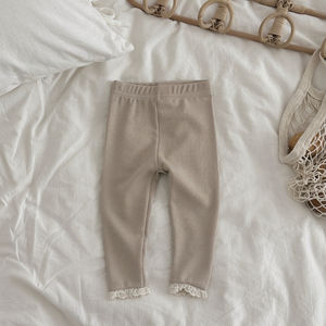 Großhandel anpassbare Leggings Frühling und Herbst Neue einfarbige Farbe mit Spitze und Spitzens aum lässig und einfach süß - Product Image 5