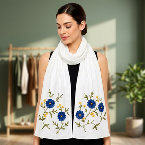 Soft Viscose Floral Embroidered Scarf Lightweight Breathable <b>Shawl</b> for <b>Women</b> Spring Casual Fashion Wear - Product Image 2