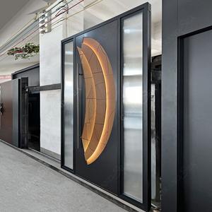Grandsea Nuevo diseño Villa Exterior Puerta de entrada pivotante de madera moderna con cerradura de puerta inteligente - Product Image 5