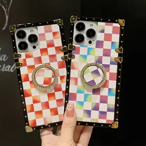 Hot Selling Luxury colorful Square Protective Speckled checkered mobile Phone Case For Phone 15 14 pro max 13 12 xs max