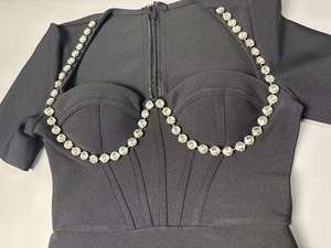 Da donna celebrità Sexy a manica corta con perline in piuma nera estiva Midi vestito a fasciatura elegante <span class=keywords><strong>abito</strong></span> da sera in discoteca - Product Image 5