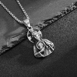 Lateefah Religious Men's <strong>Gift</strong> Stainless Steel Gold-plated Link Chain <strong>St</strong>. <strong>Jude</strong> Bust Pendant Necklace - Product Image 3