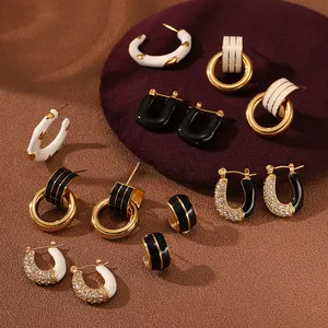 Boucles d'oreilles à motif d'or personnalisé Huggies en acier inoxydable Boucles d'oreilles créoles personnalisées en émail coloré